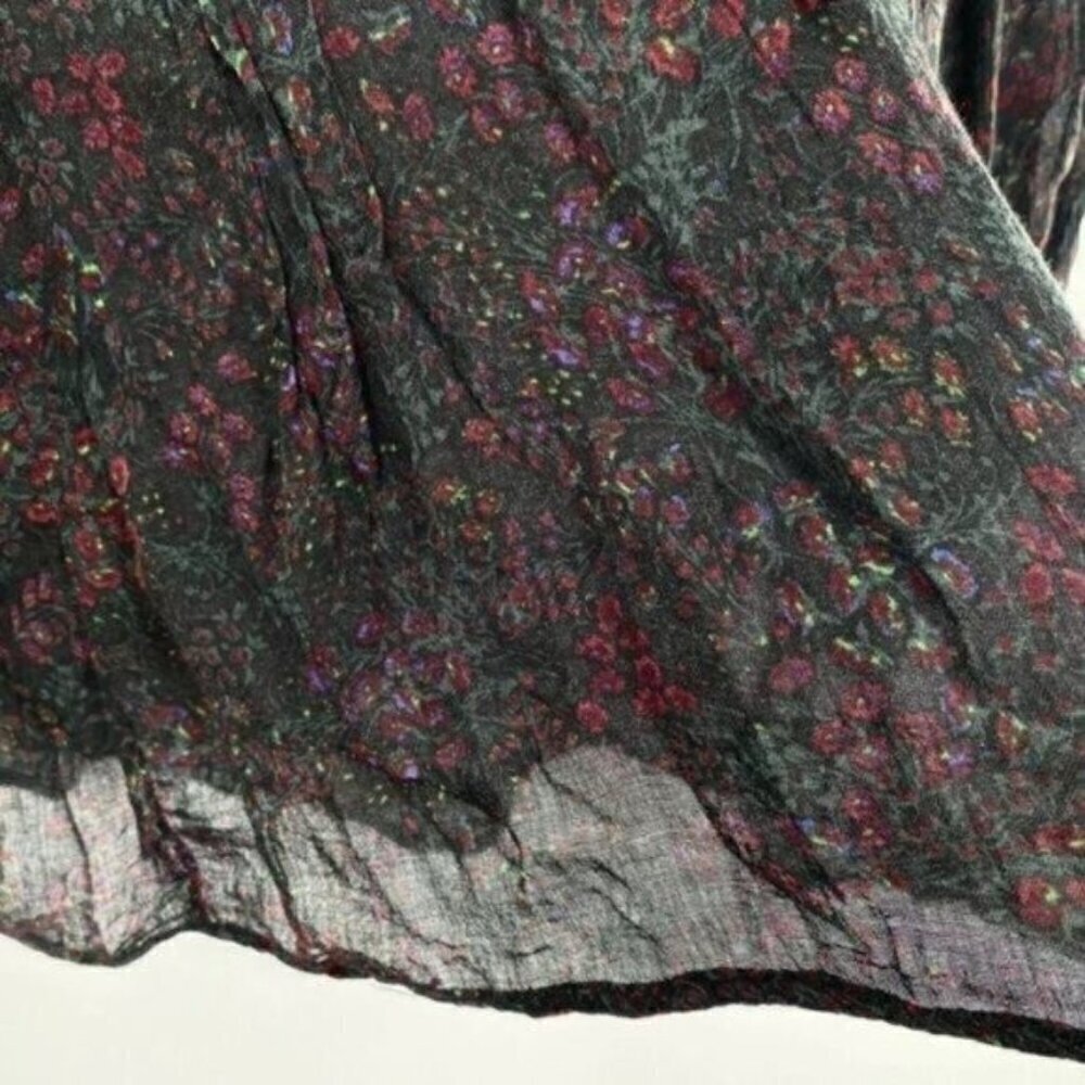 Mango Sheer Black Boho Floral Peasant Blouse - Picture 7 of 8